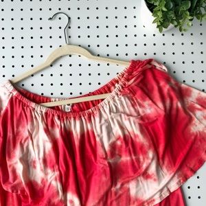 AVA JAMES off the shoulder tie dye top pink cream